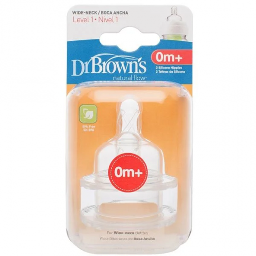 Dr. Brown's Level 1 Silicone Wide-Neck "Options" Nipple - 2 Pack