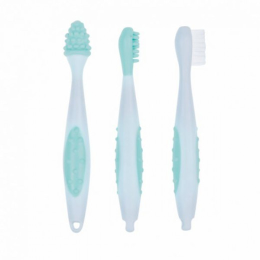 Bebe Confort Set Toothbrushes + Bag, 3 Pieces, Blue Color