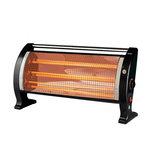 Electric heater, 2700 watts, 3 candles, quartz, black with chrome, high-quality safety system