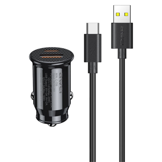 Awei C-706 20W Car Charger +USB Type C Data