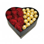 Roses with Chocolate, Heart Shape, Black Color, Medium Size