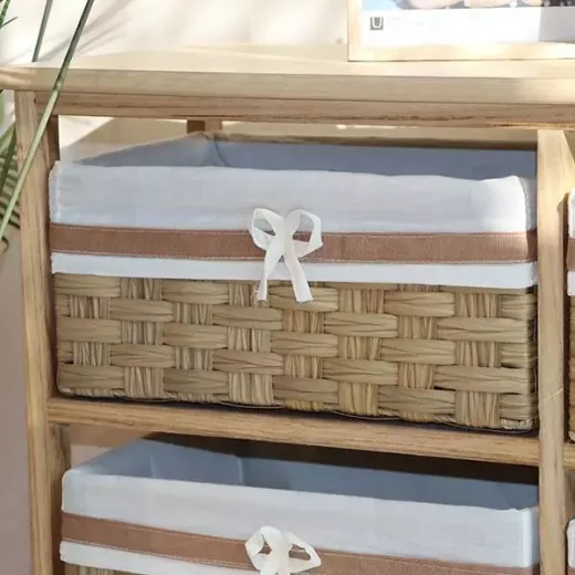 Weva Wood Storage Cabinet With 4 Baskets, Beige Color