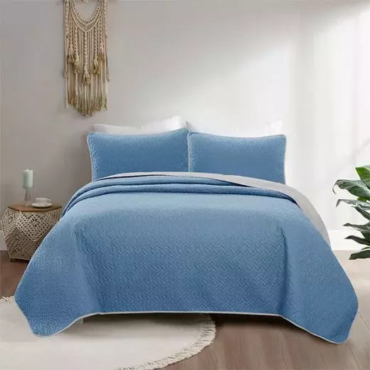 Nova Home Bed Spread, Blue Color, Twin Size, 3 Pieces