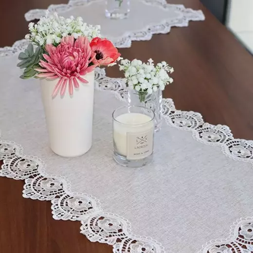 Nova Home  "Berna" Lace Coffee Table Tablecloth Set, Beige Color, 3 Pieces