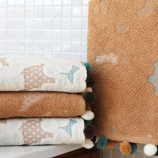 Nova Home Pompom 100% Cotton Towel, Beige Color, Size 90*50