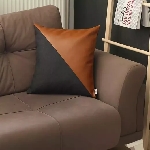 Nova Home Boho Chic Leather & Jacquard Cushion Cover, 45x45 Cm