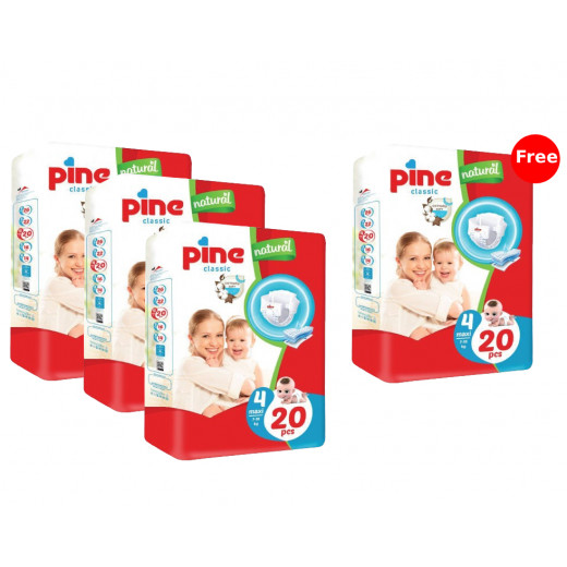 Pine Classic Diapers 3+1, Size 4, 20 Pads, From 7 to 18 kg