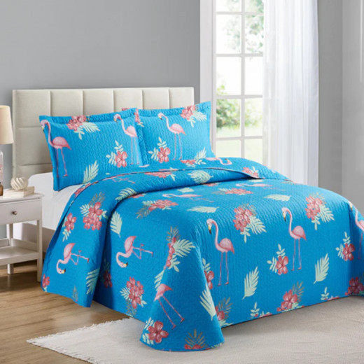 Nova Home Flamingo Design Bed Spread Set, Blue Color, Twin Size