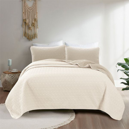 Nova Home Cross Bed Spread Set, Taupe and Ivory Color, Twin Size