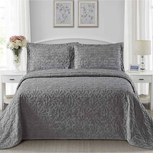 Nova home samrqad jacquard bed spread, grey color, king size