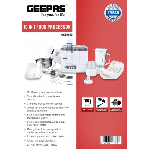 GEEPAS 10-In-1 Food Processor Juicer