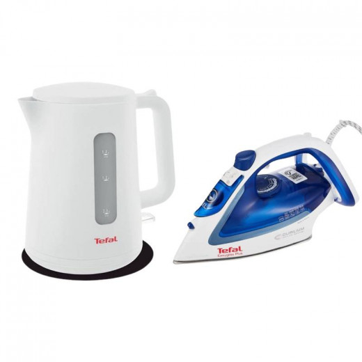 Tefal Electric Kettle, White Color + Ironing Steamer Easygliss Plus