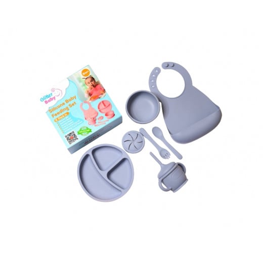 Glitter Baby Silicone Baby Feeding Set, Blue Color