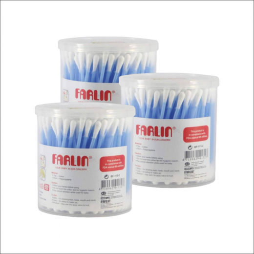 Farlin - Paper-Stem Cotton Buds 200 pieces, Blue, 3 Packs