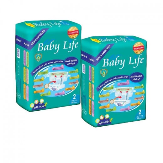 Baby Life Diapers, Size 2, 3-6 Kg, 56 Diapers, 2 Packs