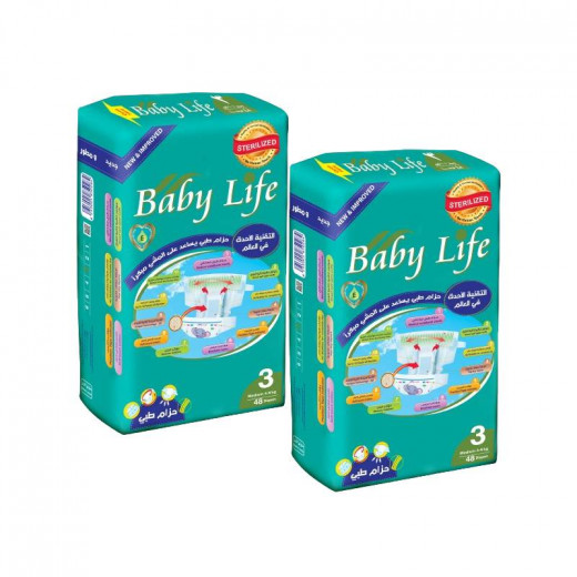 Baby Life Diapers, Size 3, 4-9 Kg, 48 Diapers, 2 Packs