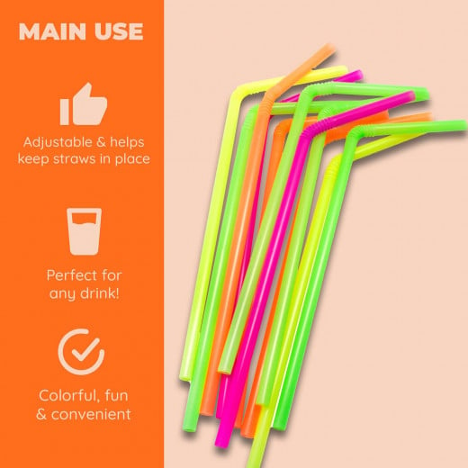 Flexible Plastic Drinking Disposables Multicolor Straws, 100 Pieces