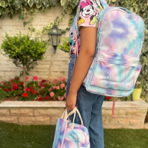 حقيبة ظهر مدرسية للبنات مع حقيبة غداء ومقلمة بتصميم نجوم زرقاء