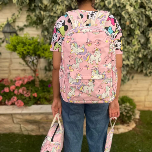 Girls School Backpack Backpack with Lunch Bag & Pencil Case Unicorn