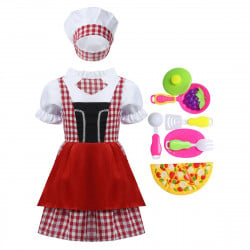 فستان تنكري للطهاة للأطفال البنات مريلة منقوشة مع قبعة لوازم الطبخ من كاي كوستيومز
