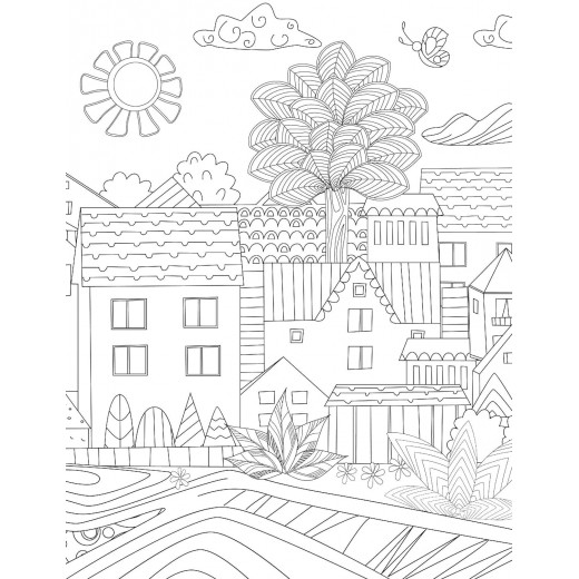Dreamland cityscape coloring book for adults
