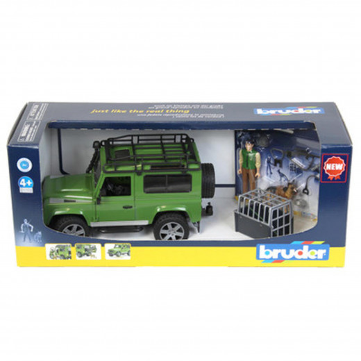 Land Rover Defender Station Wagon with forester and dog