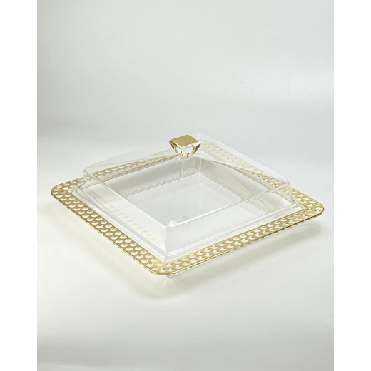 طقم تقديم حلويات مربع بتصميم ذهبي حجم صغير