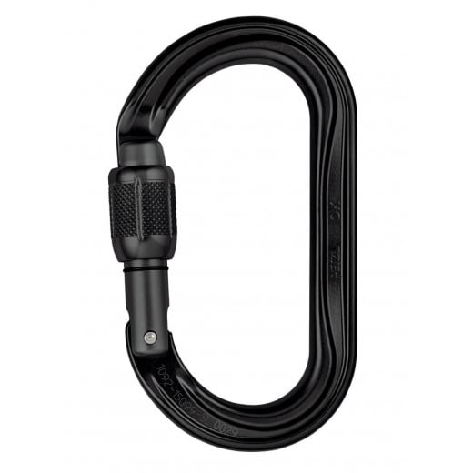 OK SCREW-LOCK Black Oval carabiner for use with pulleys and ascenders