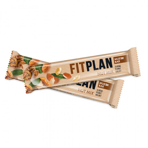 Fitplan Nut Mix Muesli Bar with Stevia, 30 Bars ( One Full Box )