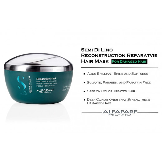Alfaparf Milano Semi Di Lino Reconstruction Reparative Mask for Damaged Hair, Sulfate Free - Safe on Color Treated Hair - Paraben and Paraffin Free  200ml