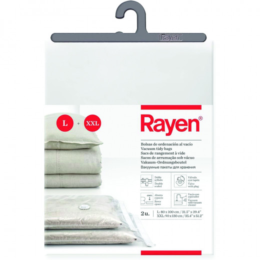 Rayen Basic Space Saver Vacuum Storage Clothes| Set of 2 Bags (80 x 100 cm y 90 x 130 cm)| Transparent