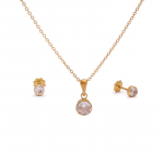 classic round gold and zircon set of pendent with chain and stud earrings