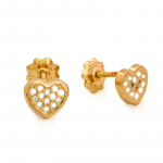 shining heart gold stud earrings with cubic zicronia